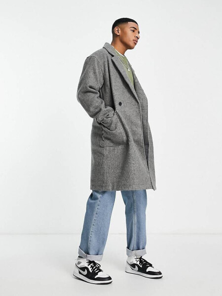 Jack & Jones Originals doubled breasted overcoat on grey melange 