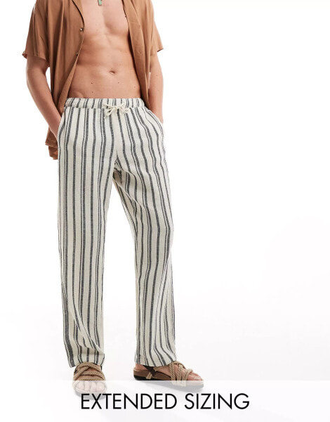 ASOS DESIGN relaxed beach trouser in heavyweight textured navy and white stripe