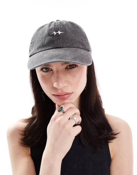 Weekday cap with metal detail in acid wash black