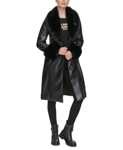 Women's Faux-Fur-Trim Faux-Leather Coat