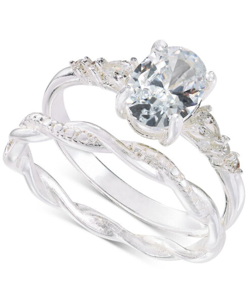 Silver-Tone 2-Pc. Set Oval Cubic Zirconia & Twisted Band Rings, Created for Macy's