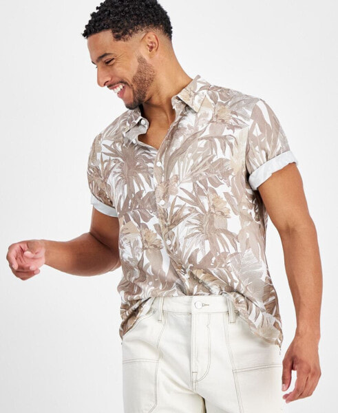 Men's Tropical-Print Short-Sleeve Button-Down Shirt