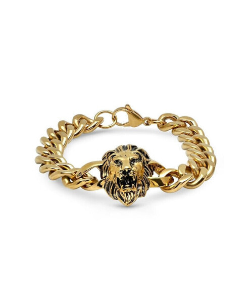 Men's 18k Gold Plated Stainless Steel Lion Head Chain Link Bracelet