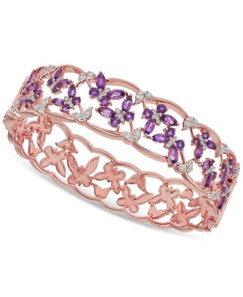 Amethyst (3-1/4 ct. t.w.) & Diamond (1/2 ct. t.w.) Butterfly Open Bangle Bracelet in 18k Rose Gold-Plated Sterling Silver