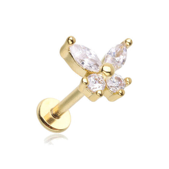 Delicate gilded labret with Butterfly crystals