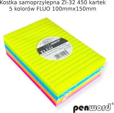 Penword KOSTKA SAMOPRZYLEPNA ZI-32 5 KOLORÓW FLUO 100mmx150mm 450 KARTEK [opak=10szt] Penword