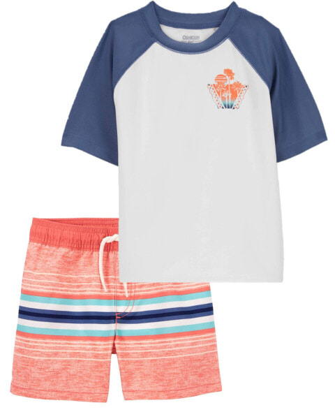 Toddler Palm Tree Rashguard & Swim Trunks Set 3T