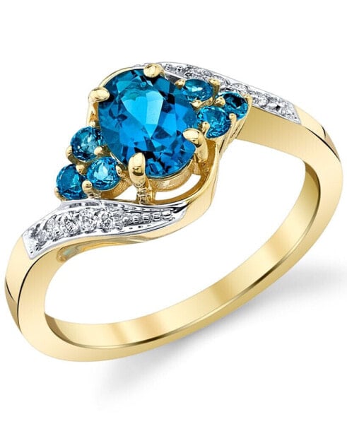 Кольцо Macy's Blue Topaz & Diamond Swirl Gold