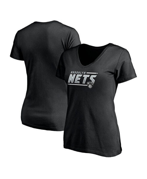 Women's Black Brooklyn Nets Mascot In Bounds V-Neck T-shirt