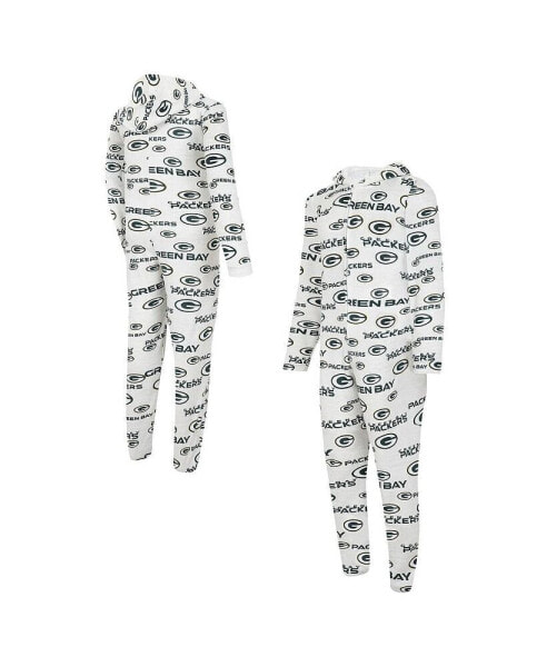 Men's White Green Bay Packers Allover Print Docket Union Full-Zip Hooded Pajama Suit