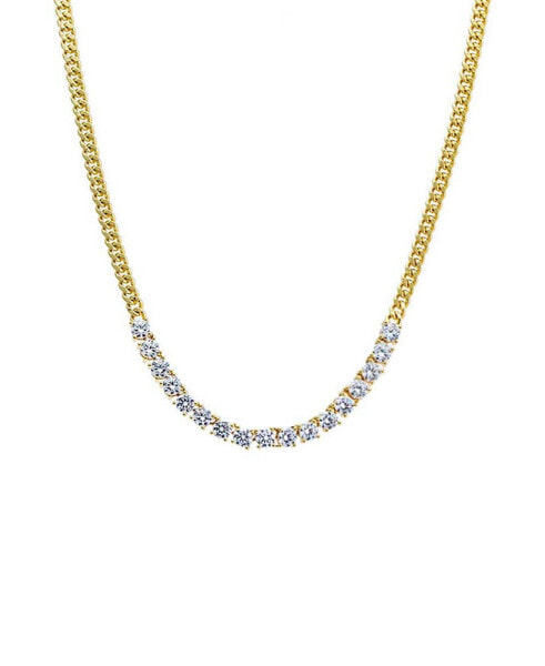 Multi Cubic Zirconia Solitaires Cuban Link Choker Necklace