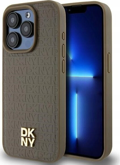 DKNY DKNY DKHMP14XPSHRPSW iPhone 14 Pro Max 6.7" brązowy/brown hardcase Leather Pattern Metal Logo MagSafe