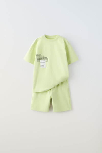 Plush t-shirt and bermuda shorts co-ord with label