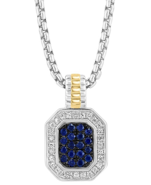 EFFY® Men's Sapphire (7/8 ct. t.w.) & White Sapphire (1/4 ct. t.w.) 22" Halo Cluster 22" Pendant Necklace in Sterling Silver & 14k Gold-Plated