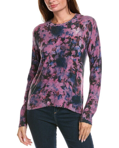 Autumn Cashmere Distressed Floral Print Cashmere Sweater Women's Purple Xs