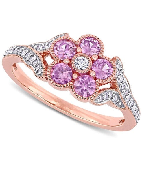 Кольцо Macy's Pink Sapphire & Diamond Flower