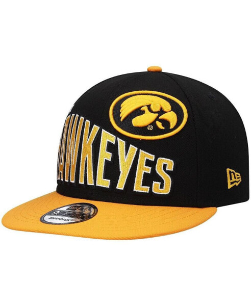 Men's Black Iowa Hawkeyes Two-Tone Vintage-Like Wave 9FIFTY Snapback Hat