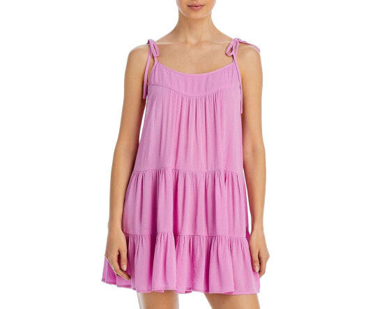 Aqua Swim Women Shoulder Tie Cover-Up Dress Pink Size XS