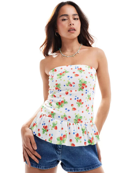 ASOS DESIGN peplum bandeau in fruit print