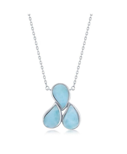 Sterling Silver Triple Pear-Shaped Larimar Necklace