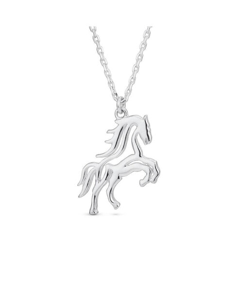 Traditional Western Jewelry Cowgirl Equestrian Galloping Thoroughbred Horse Pendant Necklace For Women Teen Oxidized .925 Sterling Silver