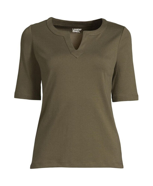 Women's Cotton Polyester Modern Half Sleeve Splitneck