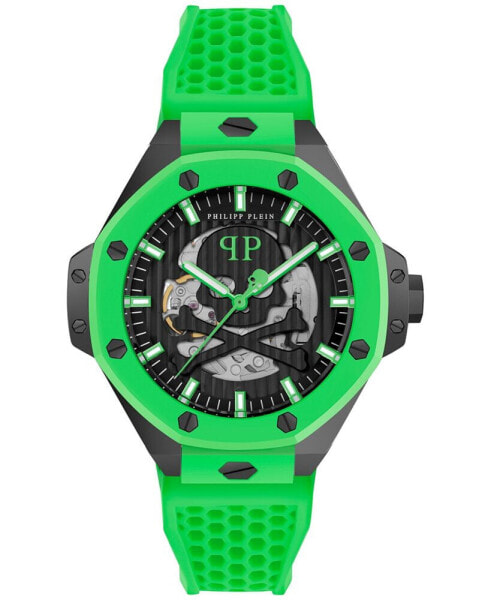 Men's Automatic Skeleton Royal Green Silicone Strap Watch 46mm