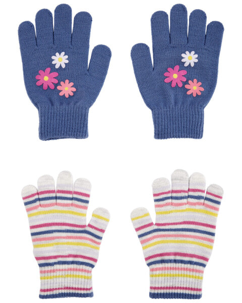 Kid 2-Pack Striped Floral Gripper Gloves 4-7
