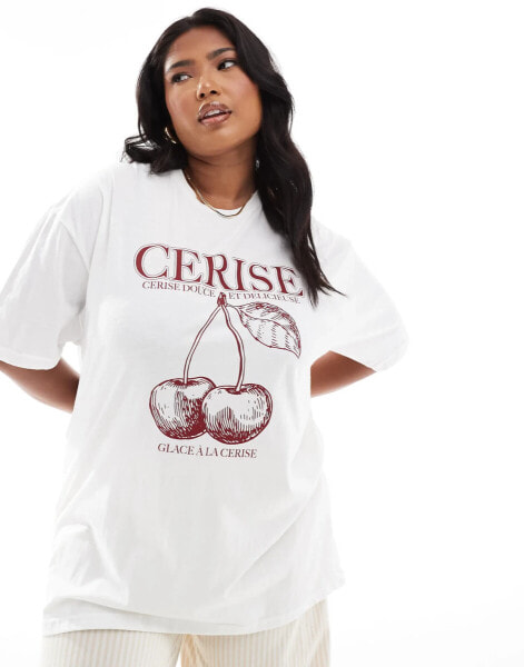 In The Style Plus oversized cherry motif t-shirt in white