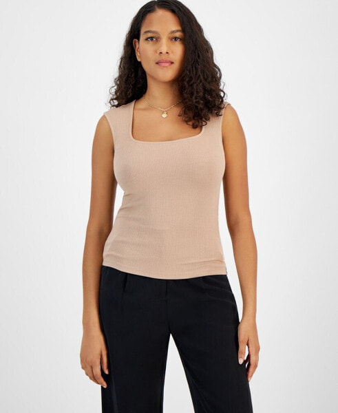 Women's Ribbed Sleeveless Scoop-Neck Top, Created for Macy's