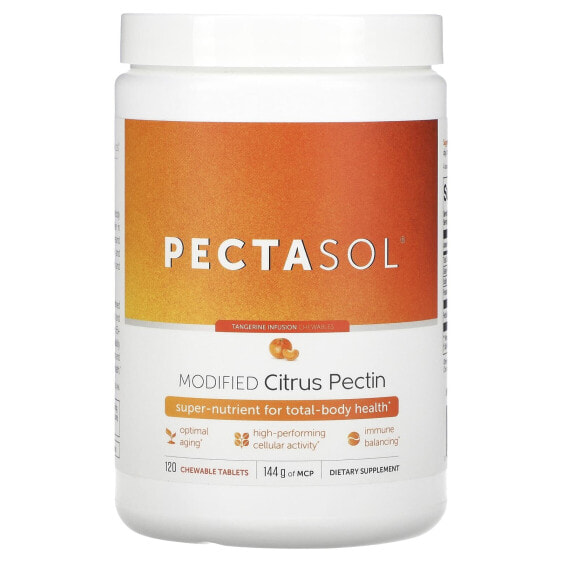 БАД для здоровья клетчатка Econugenics PectaSol, модифицированный цитрусовый пектин, апельсиновая настойка, 120 жевательных таблеток
