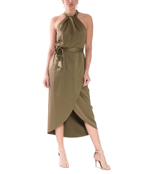 Women's Twist-Neck Sleeveless Tie-Waist Dress