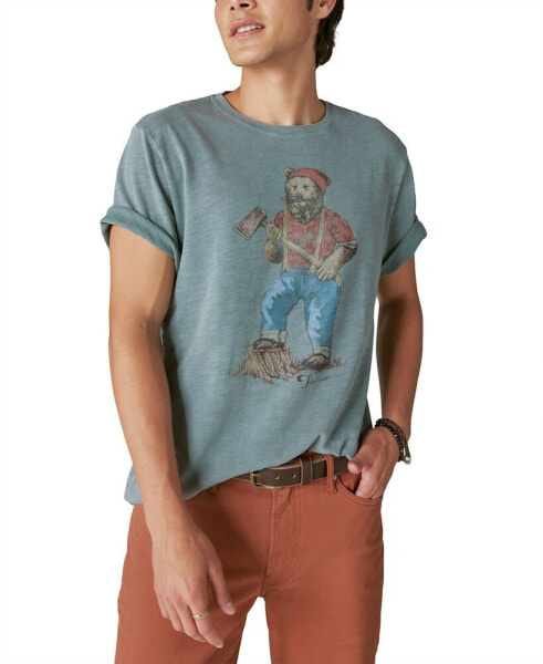 Men's Lumberjack Bear Graphic Short Sleeve Crewneck T-Shirt