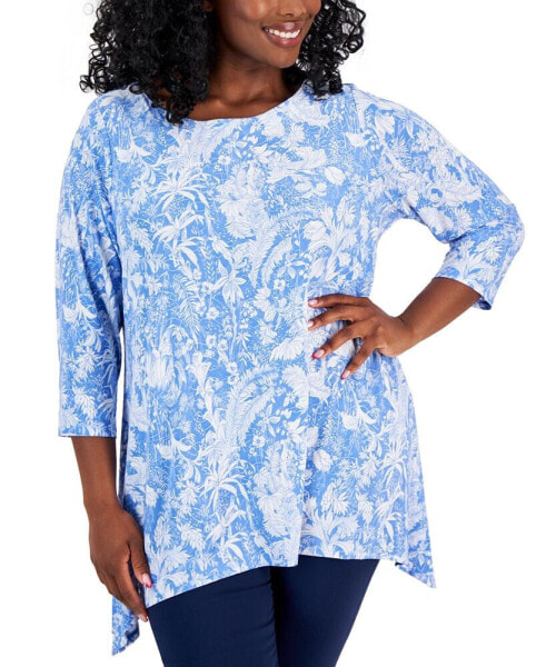 Plus Size 3/4-Sleeve Jacquard Swing Top, Created for Macy's