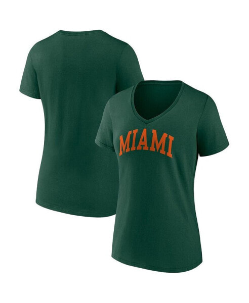 Women's Green Miami Hurricanes Basic Arch V-Neck T-shirt