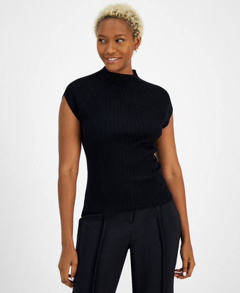 Women's Mock-Neck Rib-Knit Raglan-Sleeve Top, Created for Macy's