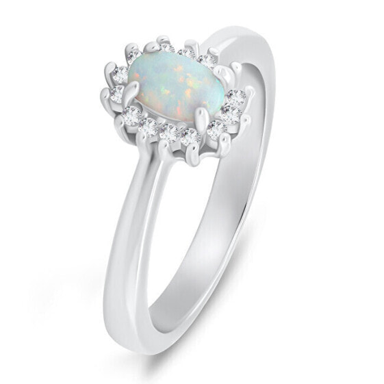 Elegant silver ring with opal and zircons RI106W