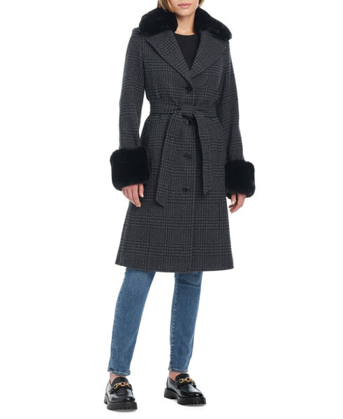 Women's Faux-Fur-Trim Belted Coat