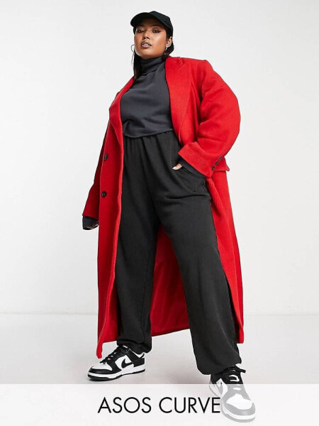 ASOS DESIGN Curve twill dad wool mix coat in red