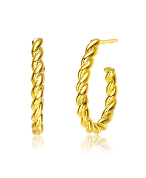 14K Gold Plated Open Hoop Butterfly Post Back Earrings