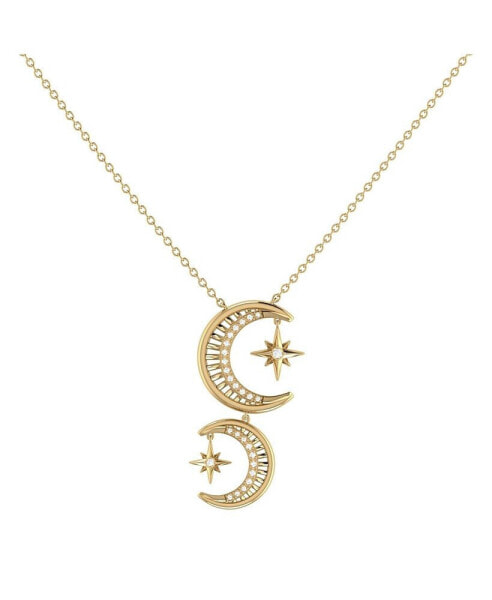 LuvMyJewelry twin Nights Crescent Design Sterling Silver Diamond Women Necklace