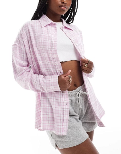 Cotton On oversized flannel pyjama shirt in pink check