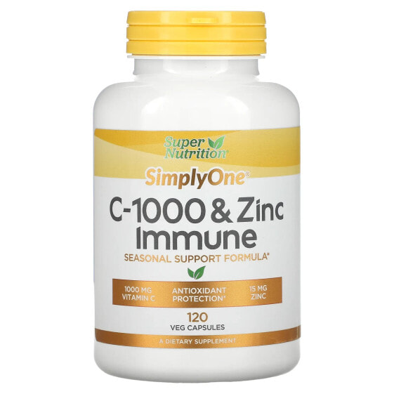 Super Nutrition, SimplyOne, C-1000 и цинк для иммунитета, 120 вегетарианских капсул
