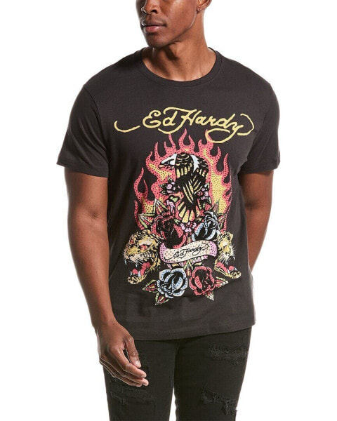 Ed Hardy Rhinestone Fire Bird T-Shirt Men's