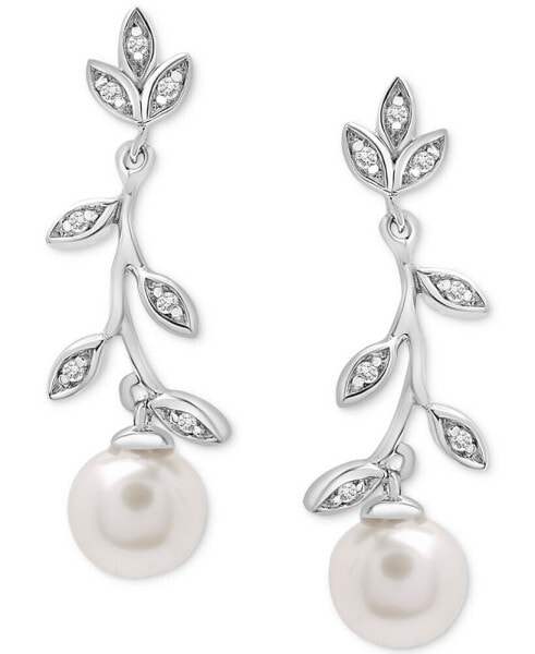 Cultured Freshwater Pearl (5mm) & Diamond Accent Vine Drop Earrings in Sterling Silver