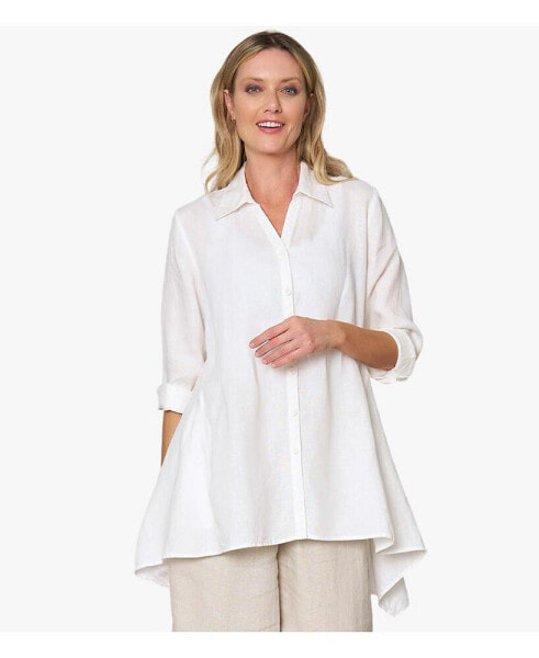 Women's Linen Long Sleeve Collared V-Neck True Form Shirt