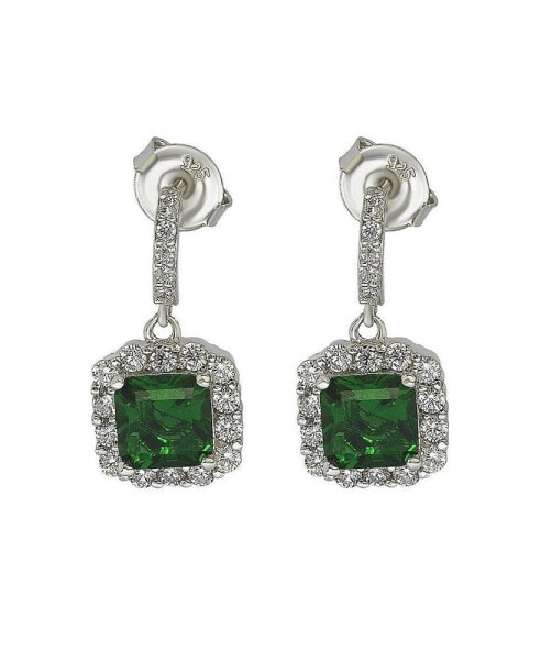 Suzy Levian Sterling Silver Cubic Zirconia Halo Asscher-cut Dangle Earrings