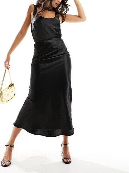 Kaiia satin maxi skirt in black