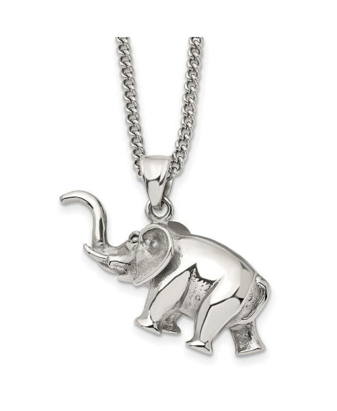 Polished 3D Elephant Pendant on a Curb Chain Necklace