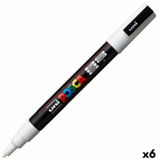 Шариковая ручка POSCA PC-3M Белая (6 штук)